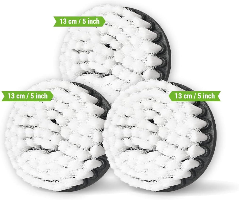 Kornely Premium Drill Brush Professional – Extra-Soft 13 cm White 3-Piece Set | Scratch-Free Cleaning Brush for Carpet, Upholstery, Leather Seats, Glass, Furniture and Car Interior