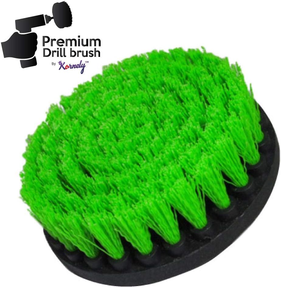 Kornely Premium Drill Brush Professional – Medium-Stiff 13 cm Green Set of 3 | Scratch-Free Kitchen Cleaning Brush for Ovens, Hobs, Worktops, Floor Tiles, Linoleum and Greasy Cookware