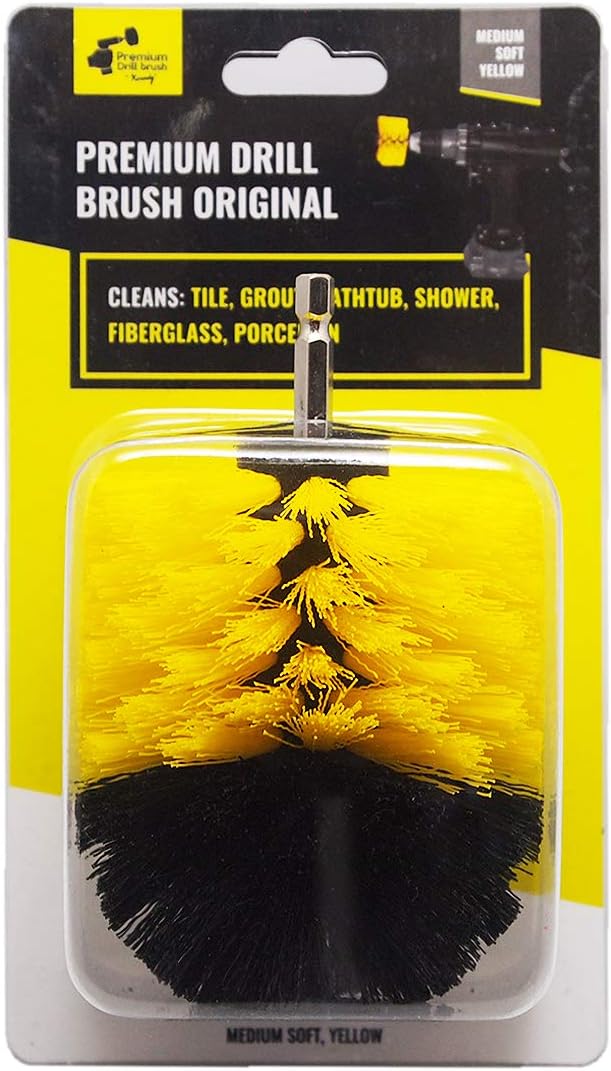 Kornely Premium Drill Brush Professional – Medium-Soft 8.5 cm Yellow | Scratch-Free Cleaning Brush for Tile, Grout, Bathtub, Shower, Fibreglass and Ceramic Surfaces