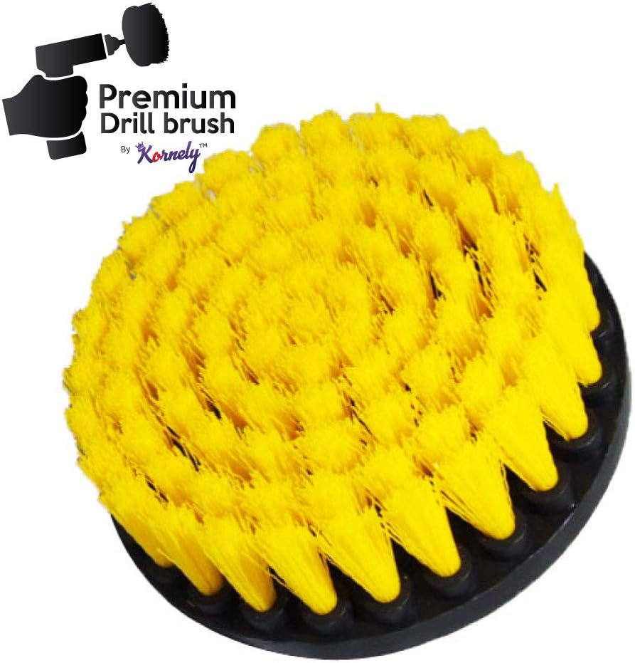 Kornely Premium Drill Brush Professional – Medium-Soft 13 cm Yellow Set of 3 | Scratch-Free Cleaning Brush for Tile, Grout, Bathtub, Shower, Fibreglass and Ceramic Surfaces