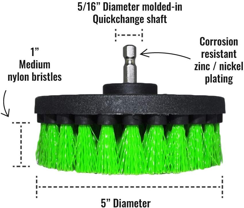 Kornely Premium Drill Brush Professional – Medium-Stiff 13 cm Green Set of 3 | Scratch-Free Kitchen Cleaning Brush for Ovens, Hobs, Worktops, Floor Tiles, Linoleum and Greasy Cookware