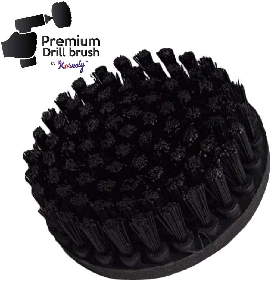 Kornely Premium Drill Brush Professional – Ultra-Stiff 13 cm Black Set of 3 | Scratch-Free Heavy-Duty Cleaning Brush for Concrete, Brick, Stone, Metal, Garage, BBQ Grills, Rust and Construction Tools