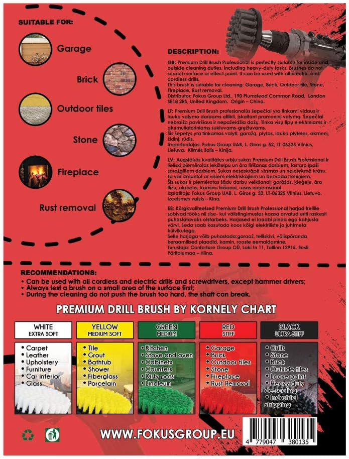 Kornely Premium Drill Brush Professional – Stiff 13 cm Red | Scratch-Free Outdoor Cleaning Brush for Patio Bricks, Decking, Garden Tools, Lawn Mowers, Bicycles, Car Wheels, Pool Tiles and Boat Hulls