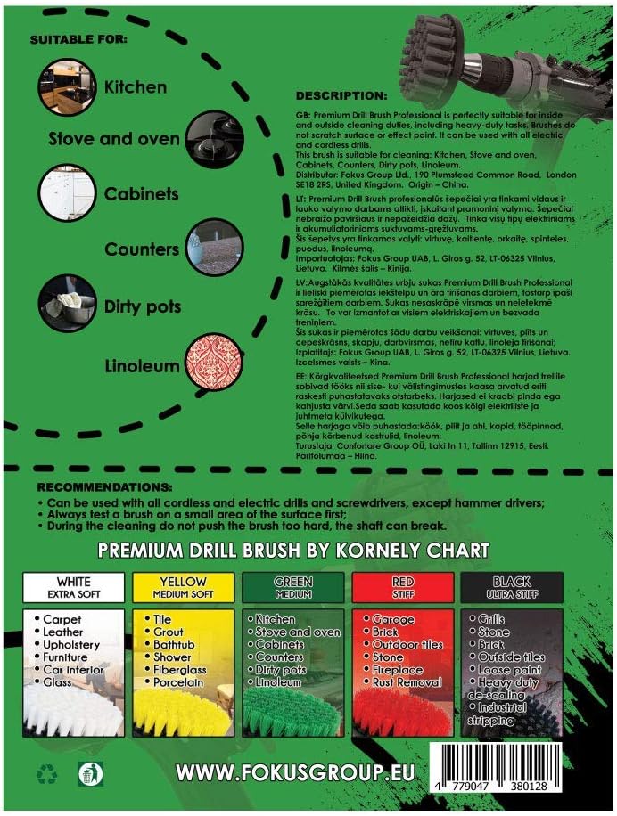 Kornely Premium Drill Brush Professional – Medium-Stiff 13 cm Green | Scratch-Free Kitchen Cleaning Brush for Ovens, Hobs, Worktops, Floor Tiles, Linoleum, Cupboard Doors and Greasy Cookware