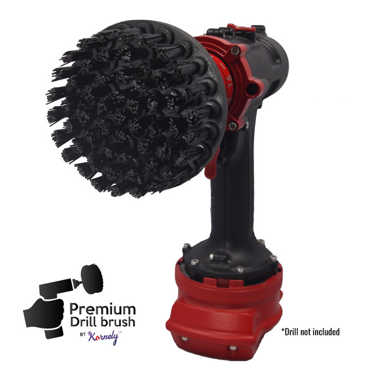 Kornely Premium Drill Brush Professional – Ultra-Stiff 10 cm Black | Scratch-Free Heavy-Duty Cleaning Brush for Concrete, Brick, Stone, Metal, Masonry, Garage, BBQ Grills, Rust and Construction Tools