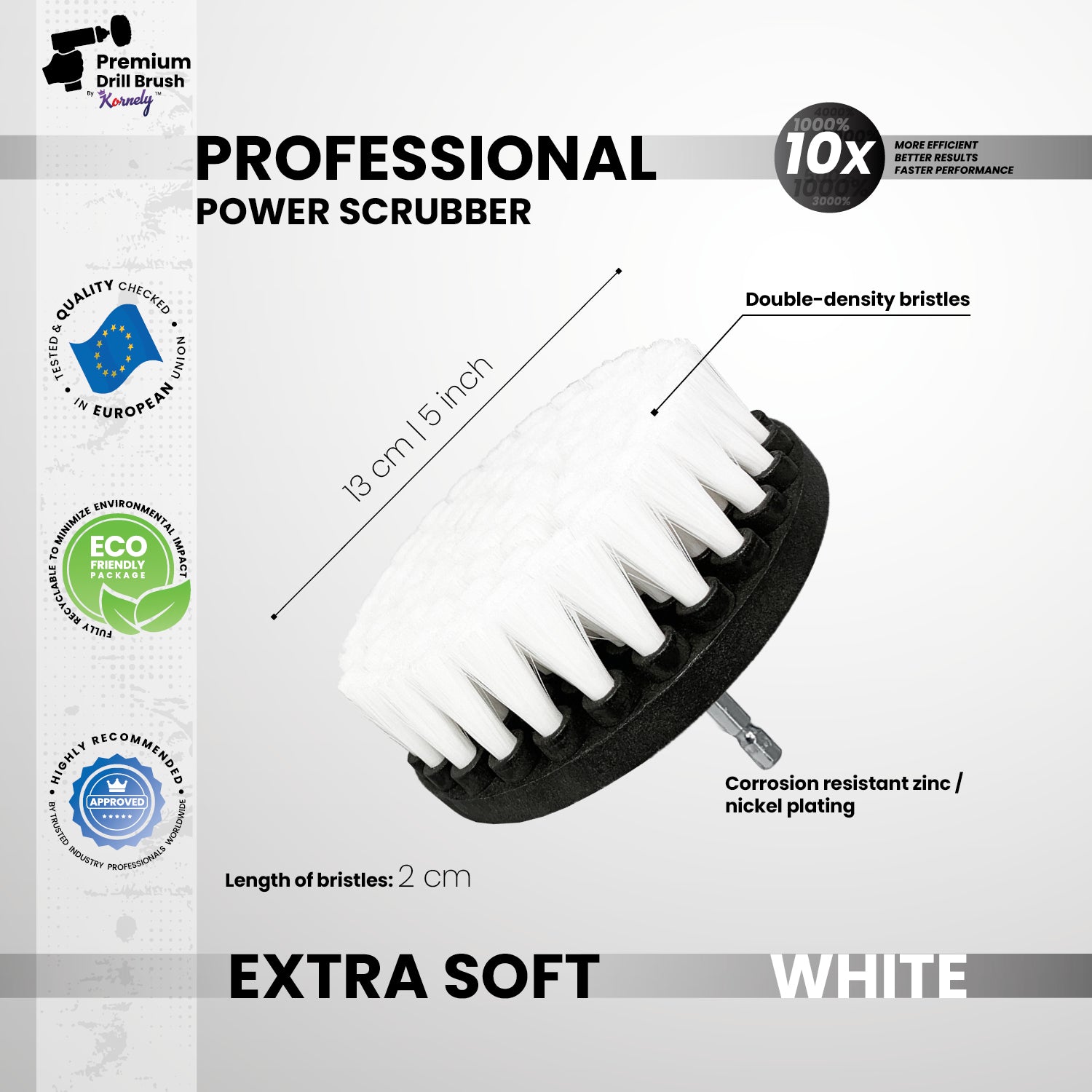 Kornely Premium Drill Brush Professional – Extra-Soft 13 cm White | Scratch-Free Cleaning Brush for Carpet, Upholstery, Leather Seats, Glass, Furniture and Car Interior