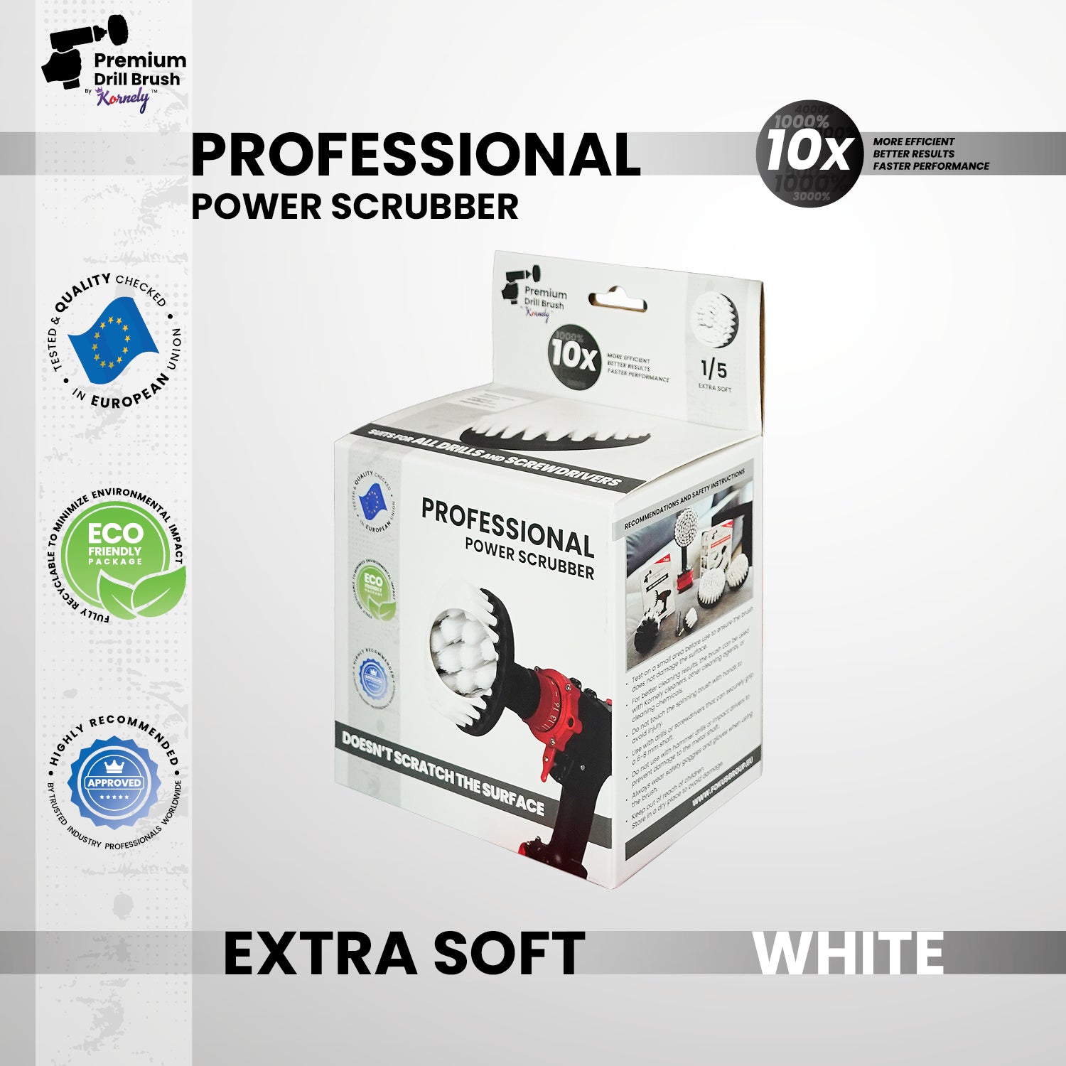 Kornely Premium Drill Brush Professional – Extra-Soft 13 cm White | Scratch-Free Cleaning Brush for Carpet, Upholstery, Leather Seats, Glass, Furniture and Car Interior