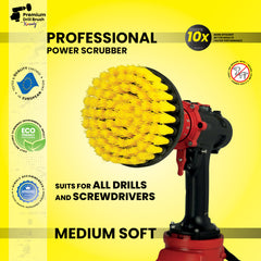 Kornely Premium Drill Brush Professional – Medium-Soft 13 cm Yellow | Scratch-Free Cleaning Brush for Tile, Grout, Bathtub, Shower, Fibreglass and Ceramic Surfaces