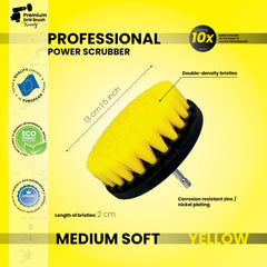 Kornely Premium Drill Brush Professional – Medium-Soft 13 cm Yellow | Scratch-Free Cleaning Brush for Tile, Grout, Bathtub, Shower, Fibreglass and Ceramic Surfaces