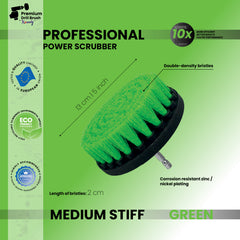 Kornely Premium Drill Brush Professional – Medium-Stiff 13 cm Green | Scratch-Free Kitchen Cleaning Brush for Ovens, Hobs, Worktops, Floor Tiles, Linoleum, Cupboard Doors and Greasy Cookware