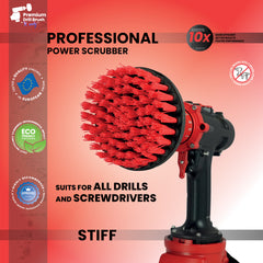 Kornely Premium Drill Brush Professional – Stiff 13 cm Red | Scratch-Free Outdoor Cleaning Brush for Patio Bricks, Decking, Garden Tools, Lawn Mowers, Bicycles, Car Wheels, Pool Tiles and Boat Hulls