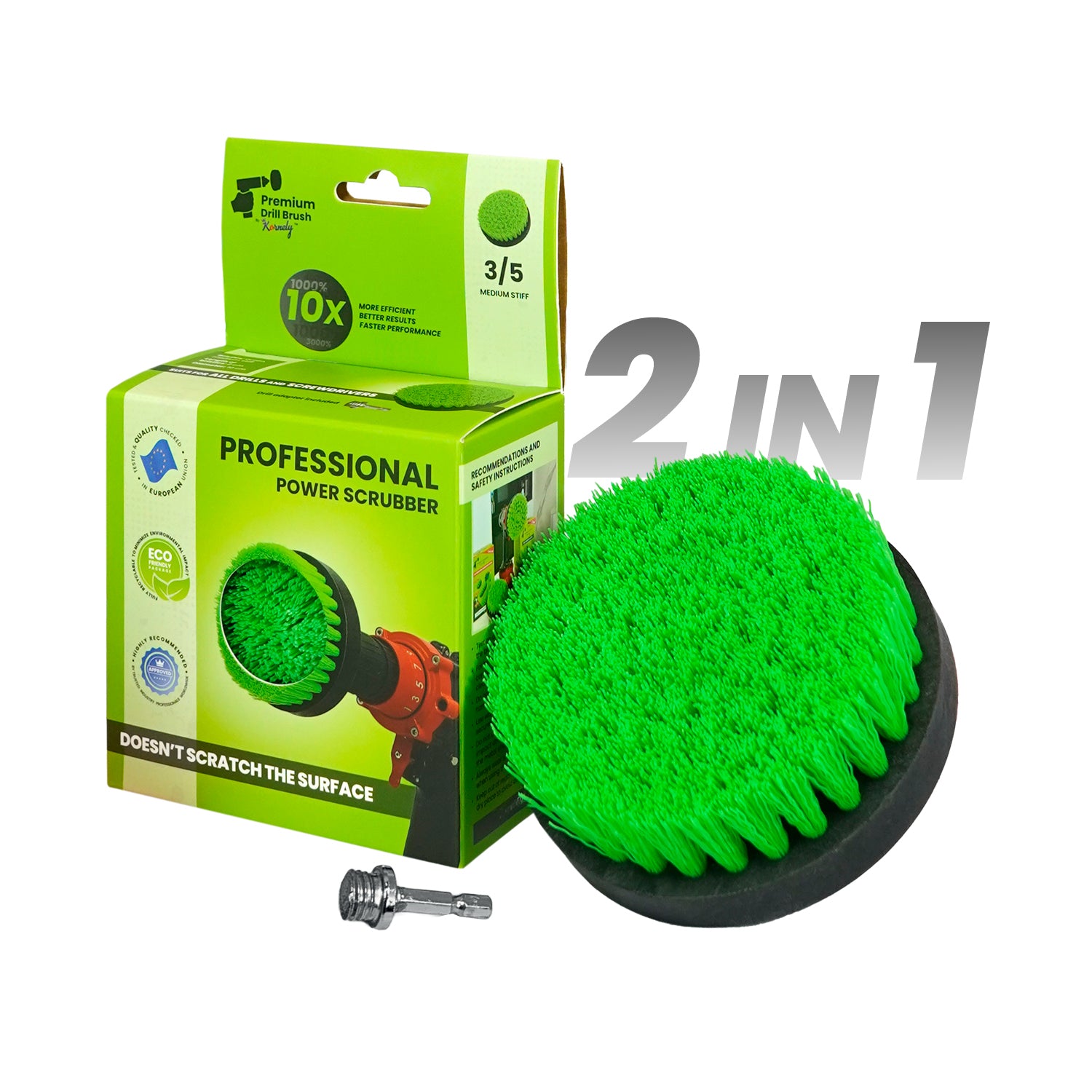 Kornely Premium Drill Brush Professional– 2in1 for Drill & Angle Grinder Medium-Stiff 10cm Green | Scratch-Free Kitchen Cleaning Brush for Ovens, Hobs, Worktops, Floor Tiles, Cupboard Doors, Cookware
