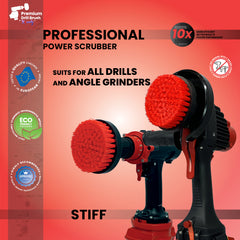Kornely Premium Drill Brush Professional– 2in1 for Drill & Angle Grinder Stiff 10cm Red | Scratch-Free Outdoor Cleaning Brush for Patio Bricks, Lawn Mowers, Car Wheels, Pool Tiles and Boat Hulls