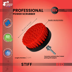 Kornely Premium Drill Brush Professional– 2in1 for Drill & Angle Grinder Stiff 10cm Red | Scratch-Free Outdoor Cleaning Brush for Patio Bricks, Lawn Mowers, Car Wheels, Pool Tiles and Boat Hulls
