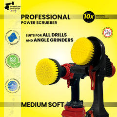 Kornely Premium Drill Brush Professional– 2in1 for Drill & Angle Grinder Medium-Soft 10 cm Yellow | Scratch-Free Cleaning Brush for Tile, Grout, Bathtub, Shower, Fibreglass and Ceramic Surfaces