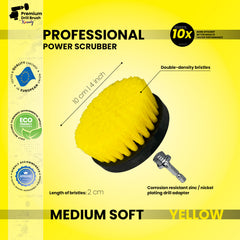 Kornely Premium Drill Brush Professional– 2in1 for Drill & Angle Grinder Medium-Soft 10 cm Yellow | Scratch-Free Cleaning Brush for Tile, Grout, Bathtub, Shower, Fibreglass and Ceramic Surfaces