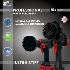Kornely Premium Drill Brush Professional– 2in1 for Drill & Angle Grinder Ultra-Stiff 10cm Black | Scratch-Free Heavy-Duty Cleaning Brush for Concrete, Brick, Stone, Metal, Masonry, Grills, Rust