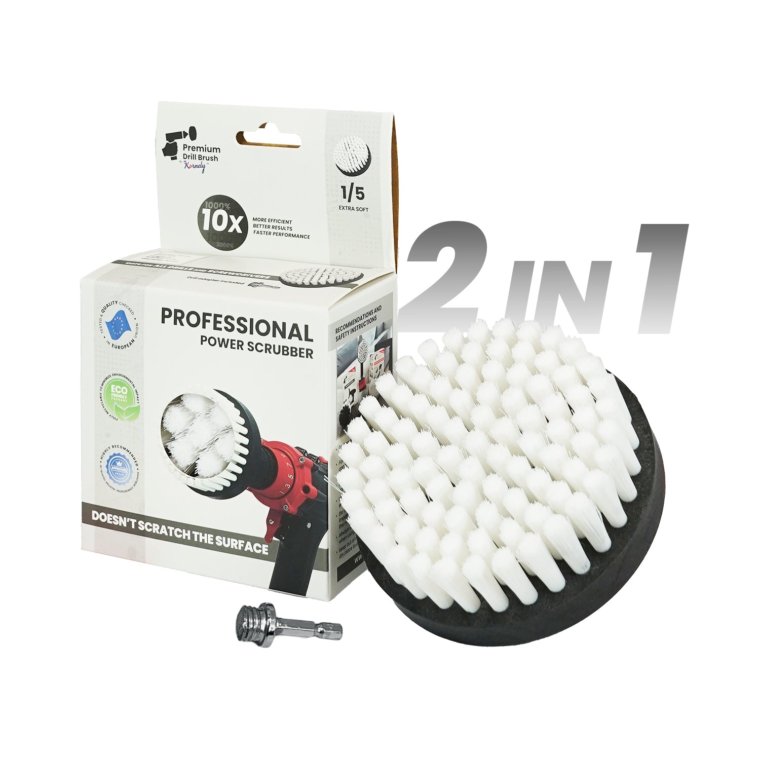 Kornely Premium Drill Brush Professional– 2in1for Drill and Angle Grinder Extra-Soft 10cm White | Scratch-Free Cleaning Brush for Carpet, Upholstery, Leather Seats, Glass, Furniture and Car Interior