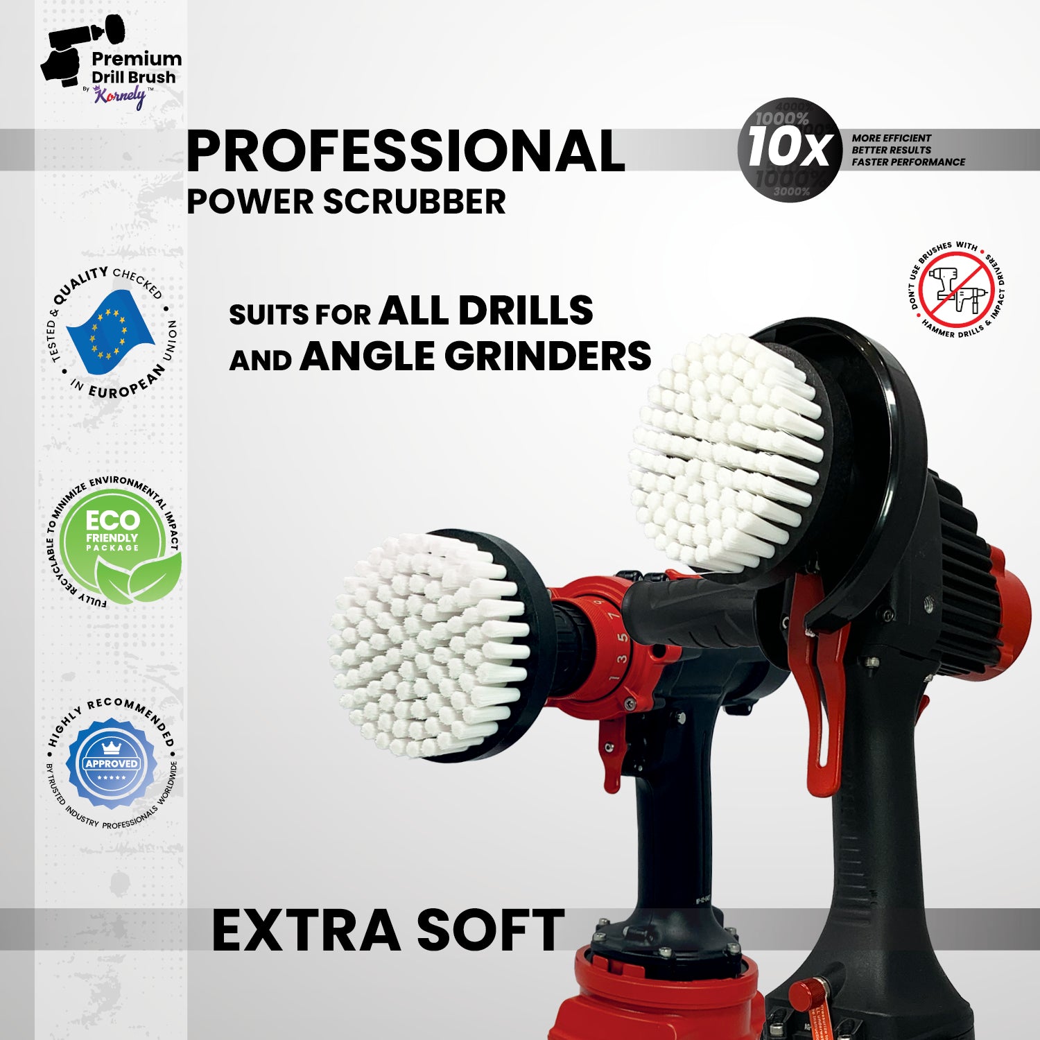 Kornely Premium Drill Brush Professional– 2in1for Drill and Angle Grinder Extra-Soft 10cm White | Scratch-Free Cleaning Brush for Carpet, Upholstery, Leather Seats, Glass, Furniture and Car Interior