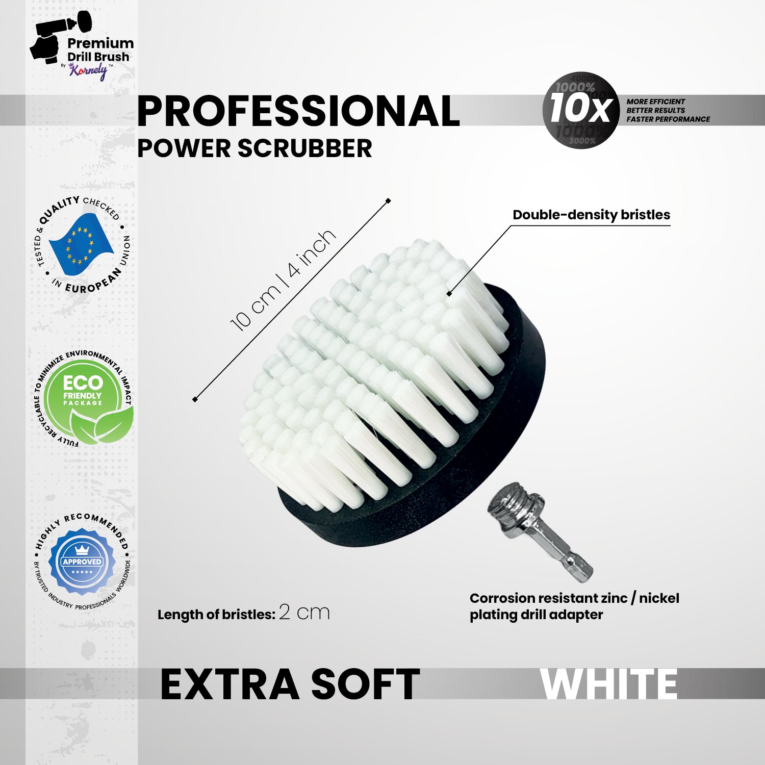 Kornely Premium Drill Brush Professional– 2in1for Drill and Angle Grinder Extra-Soft 10cm White | Scratch-Free Cleaning Brush for Carpet, Upholstery, Leather Seats, Glass, Furniture and Car Interior