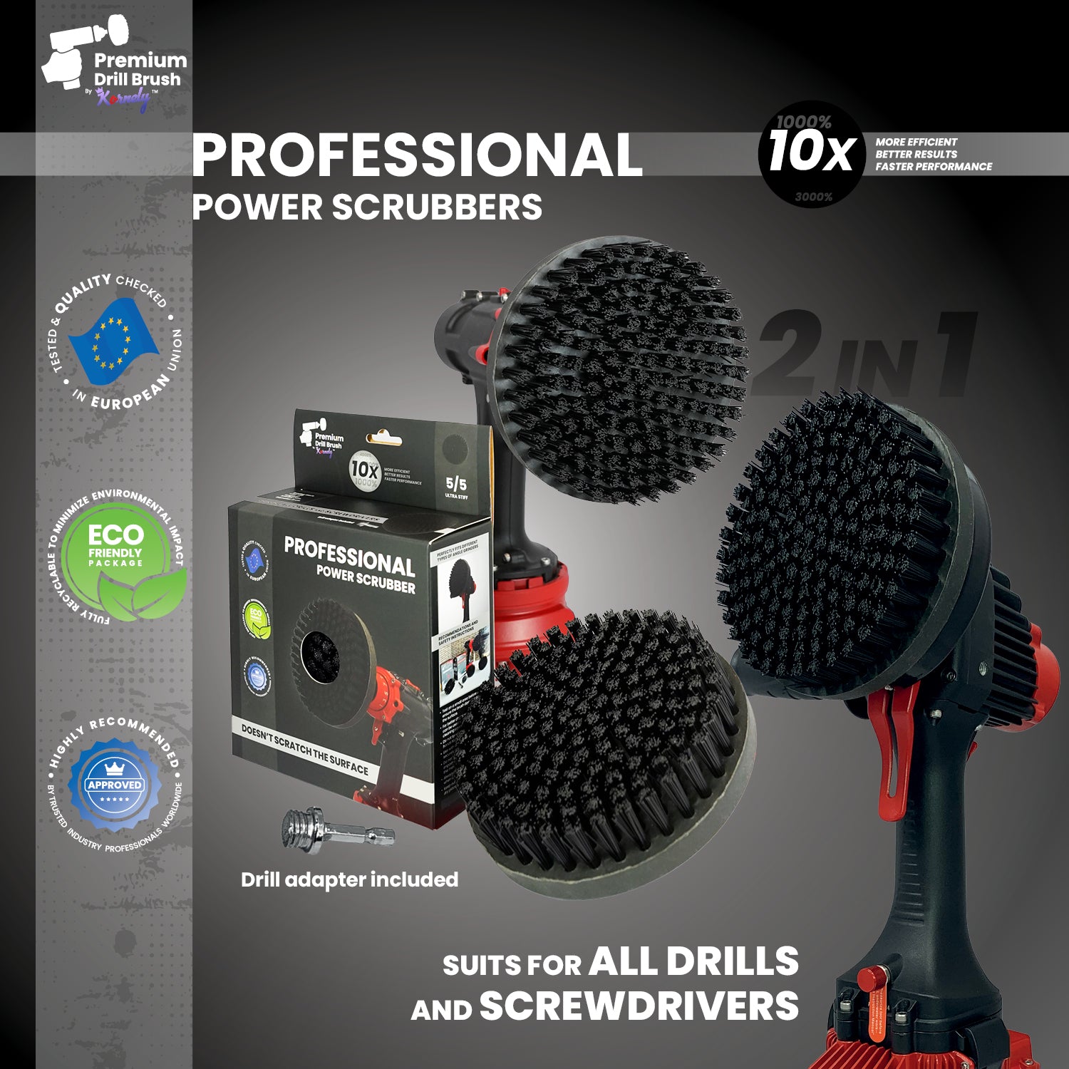 Kornely Premium Drill Brush Professional– 2in1 for Drill & Angle Grinder Ultra-Stiff 15cm Black | Scratch-Free Heavy-Duty Cleaning Brush for Concrete, Brick, Stone, Metal, Masonry, Grills, Rust (Copy)