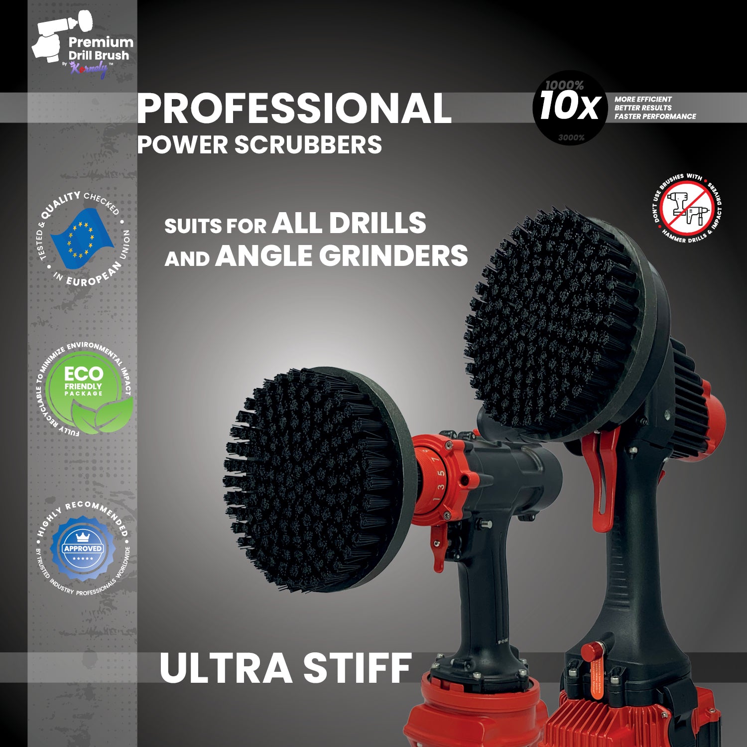 Kornely Premium Drill Brush Professional– 2in1 for Drill & Angle Grinder Ultra-Stiff 15cm Black | Scratch-Free Heavy-Duty Cleaning Brush for Concrete, Brick, Stone, Metal, Masonry, Grills, Rust (Copy)