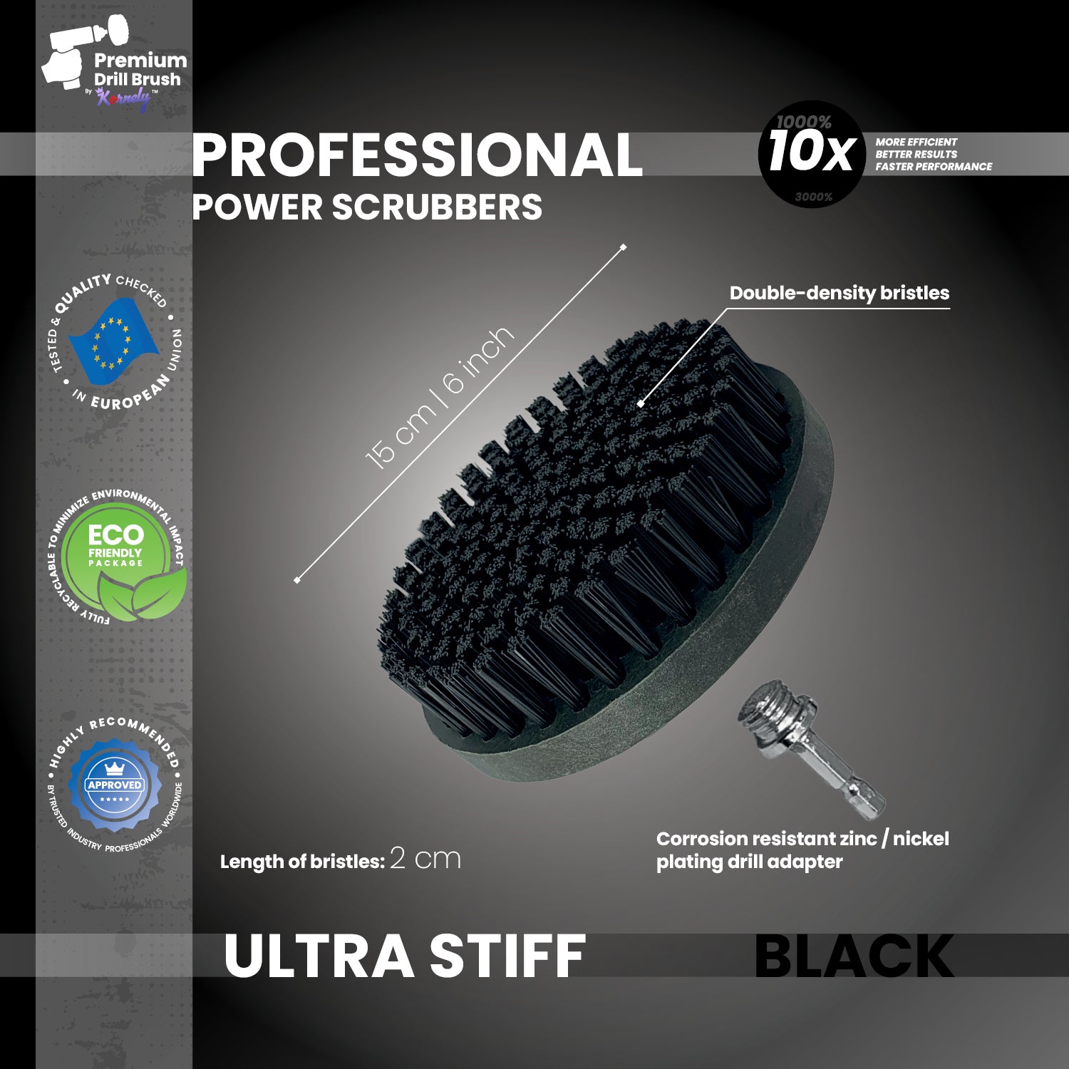Kornely Premium Drill Brush Professional– 2in1 for Drill & Angle Grinder Ultra-Stiff 15cm Black | Scratch-Free Heavy-Duty Cleaning Brush for Concrete, Brick, Stone, Metal, Masonry, Grills, Rust (Copy)