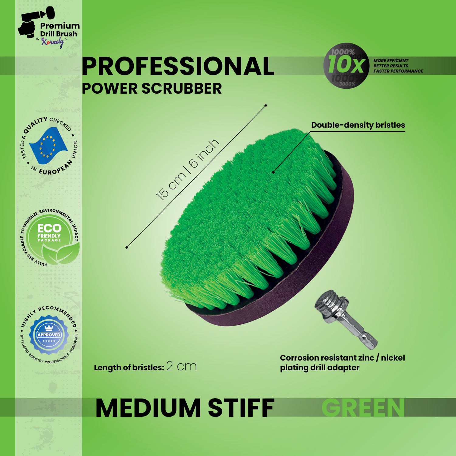 Kornely Premium Drill Brush Professional– 2in1 for Drill & Angle Grinder Medium-Stiff 15cm Green | Scratch-Free Kitchen Cleaning Brush for Ovens, Hobs, Worktops, Floor Tiles, Cupboard Doors, Cookware (Copy)