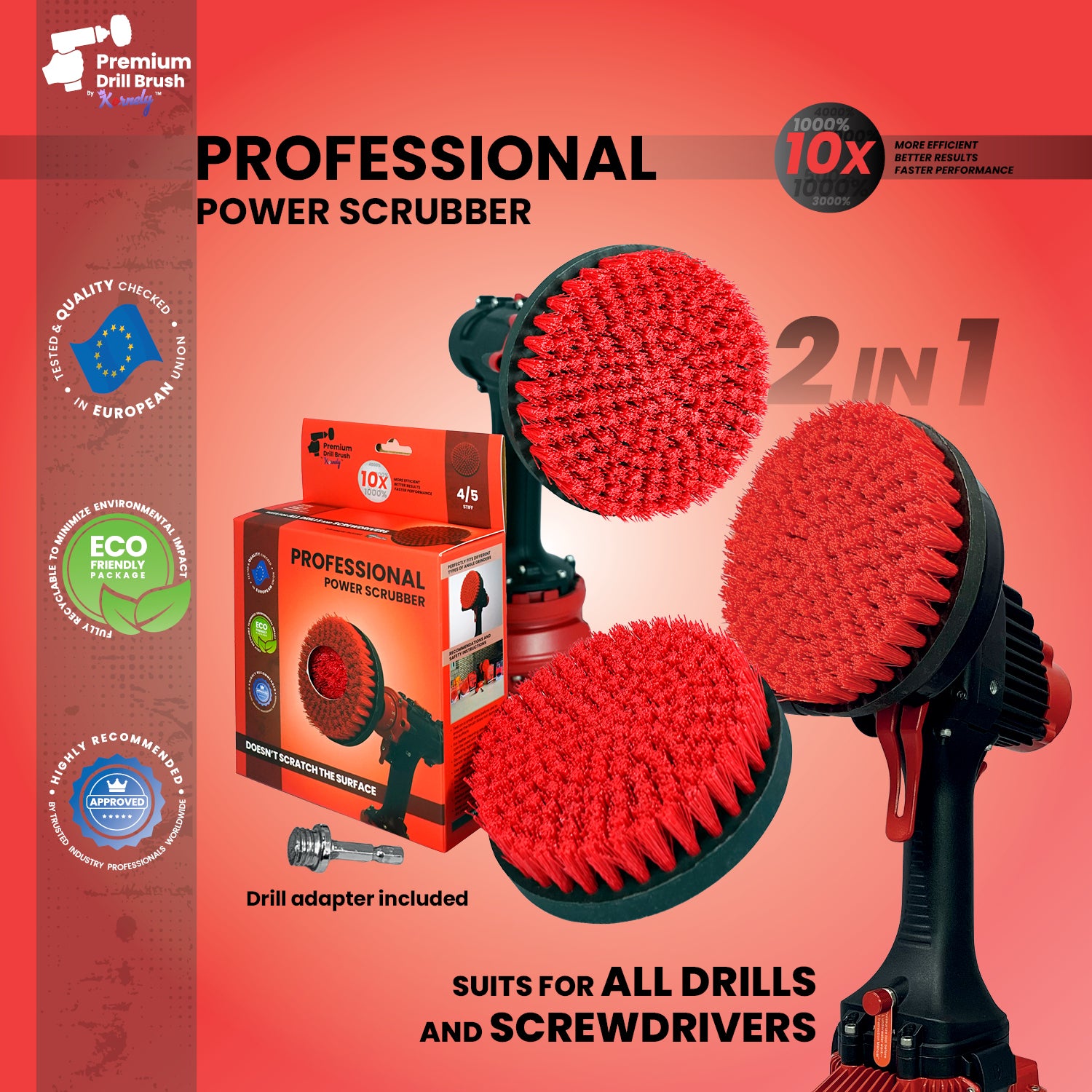 Kornely Premium Drill Brush Professional– 2in1 for Drill & Angle Grinder Stiff 15cm Red | Scratch-Free Outdoor Cleaning Brush for Patio Bricks, Lawn Mowers, Car Wheels, Pool Tiles and Boat Hulls (Copy)
