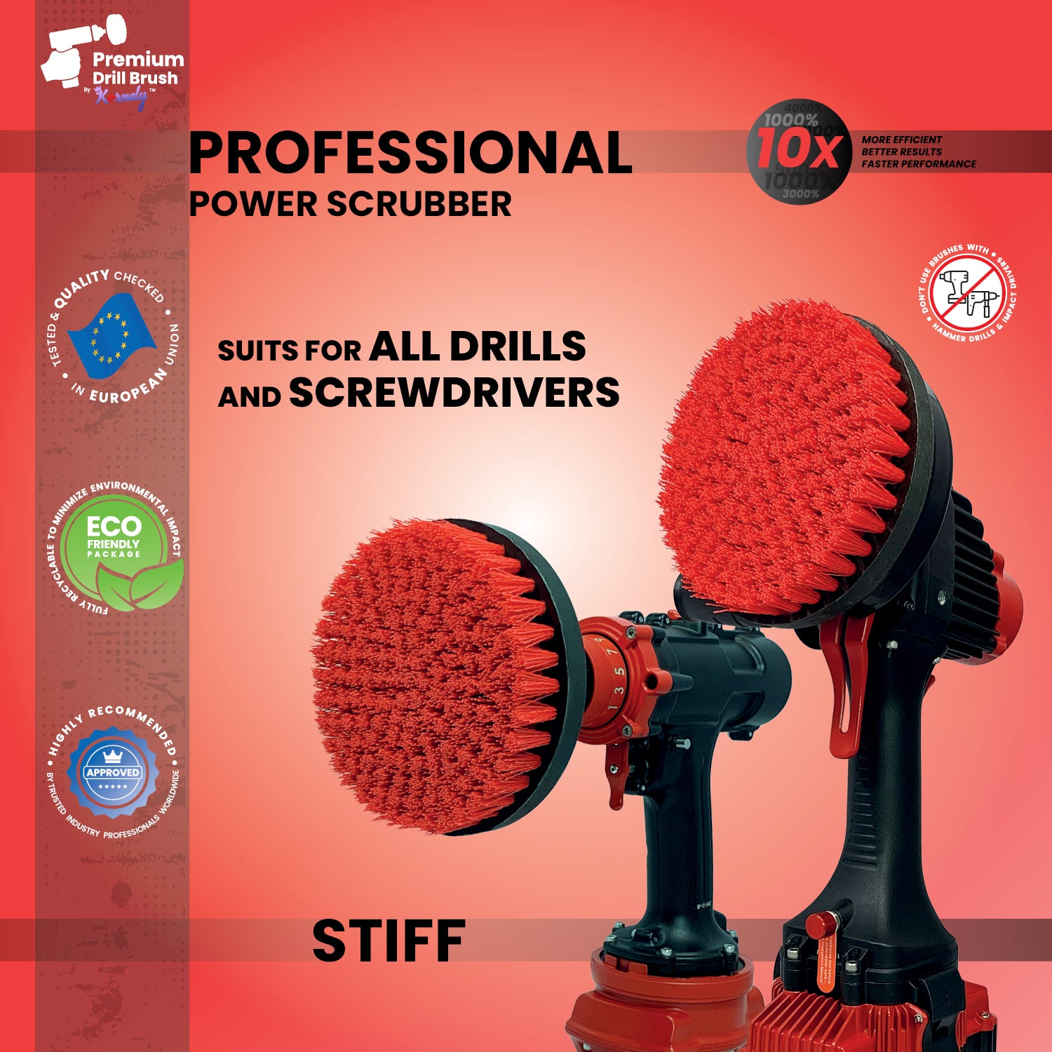 Kornely Premium Drill Brush Professional– 2in1 for Drill & Angle Grinder Stiff 15cm Red | Scratch-Free Outdoor Cleaning Brush for Patio Bricks, Lawn Mowers, Car Wheels, Pool Tiles and Boat Hulls (Copy)