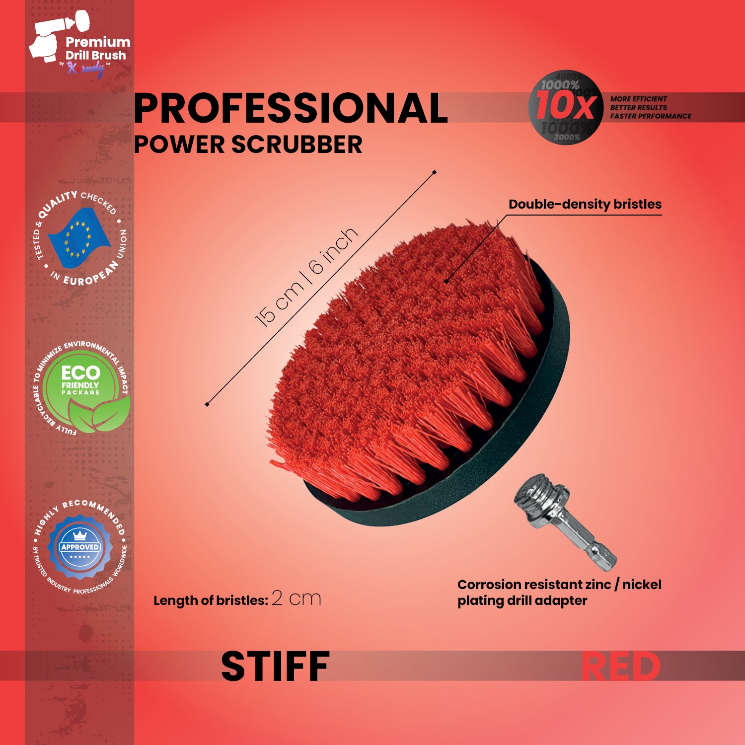Kornely Premium Drill Brush Professional– 2in1 for Drill & Angle Grinder Stiff 15cm Red | Scratch-Free Outdoor Cleaning Brush for Patio Bricks, Lawn Mowers, Car Wheels, Pool Tiles and Boat Hulls (Copy)
