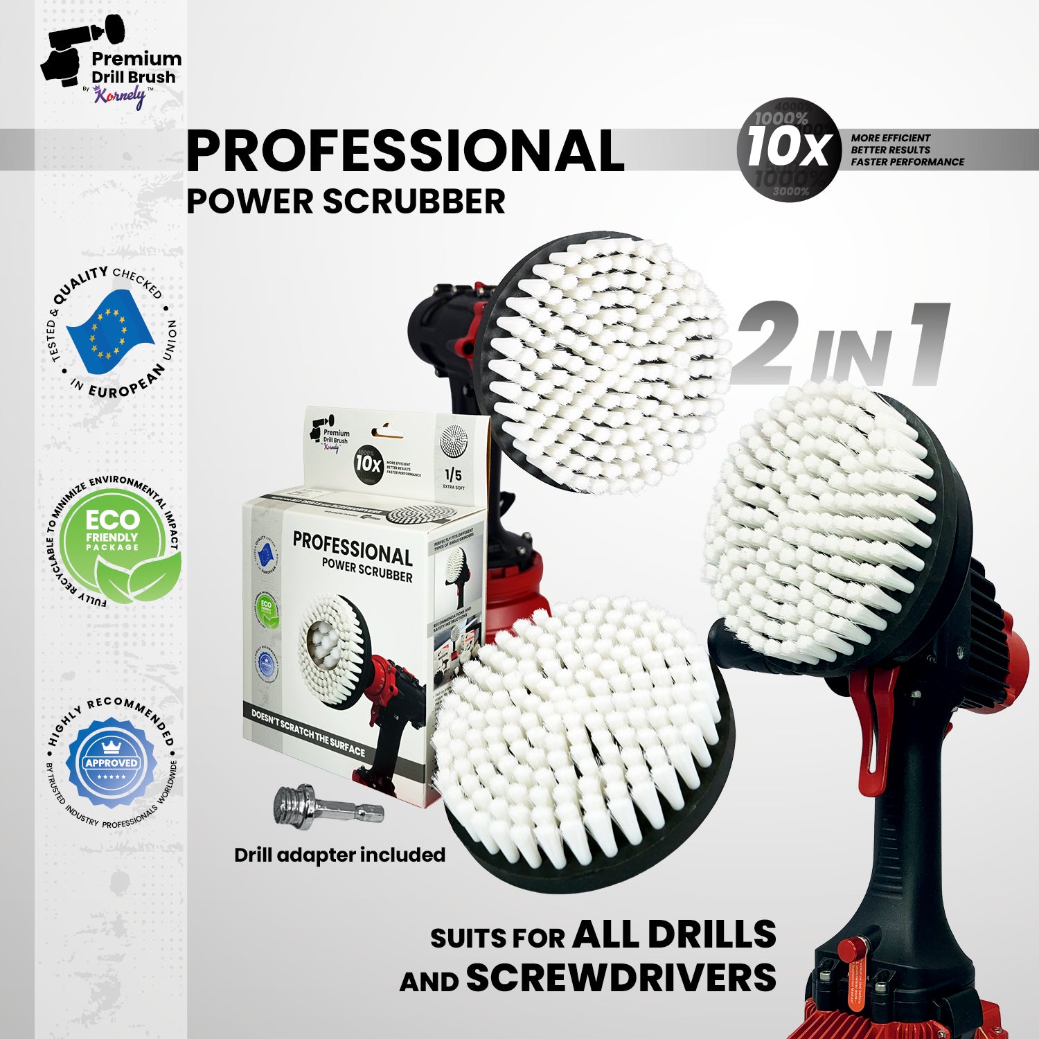 Kornely Premium Drill Brush Professional– 2in1for Drill and Angle Grinder Extra-Soft 15cm White | Scratch-Free Cleaning Brush for Carpet, Upholstery, Leather Seats, Glass, Furniture and Car Interior (Copy)