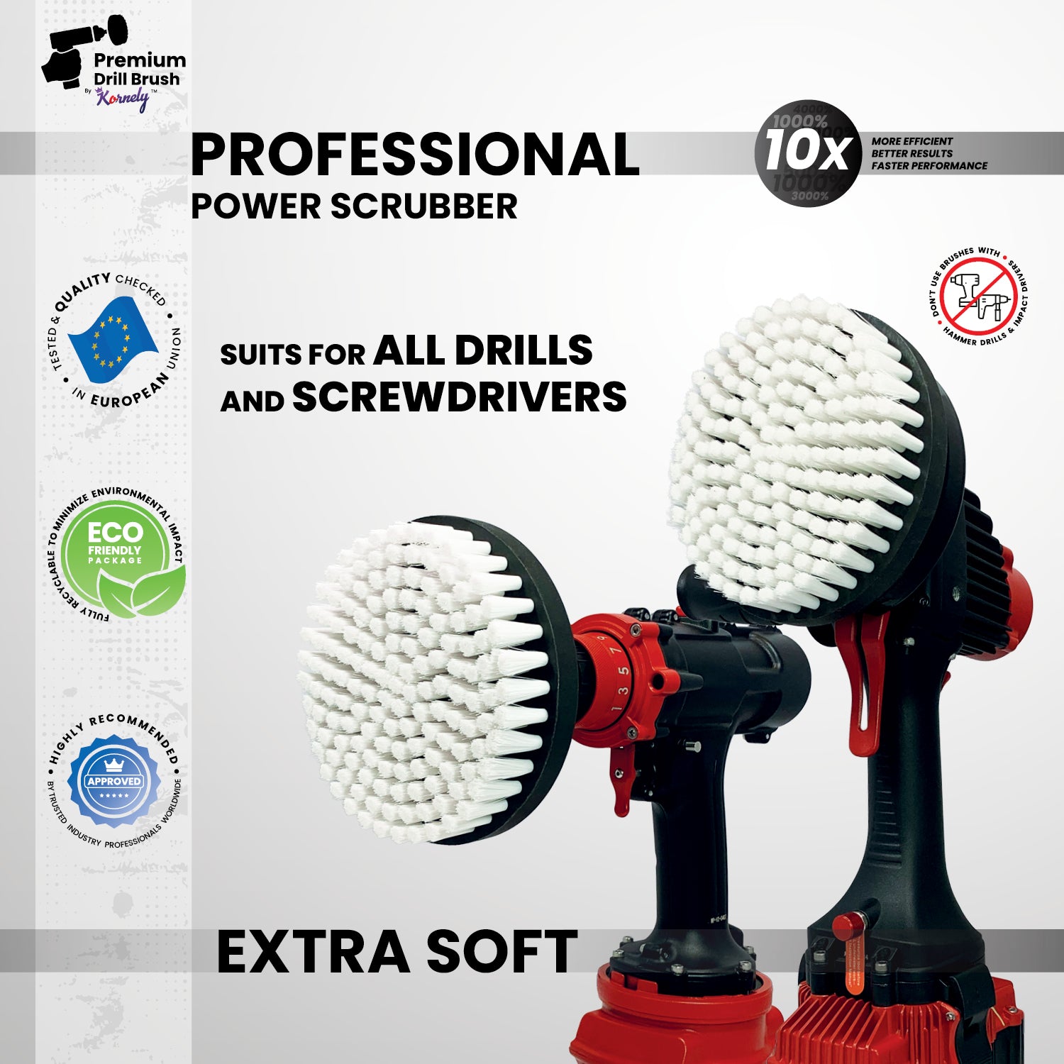 Kornely Premium Drill Brush Professional– 2in1for Drill and Angle Grinder Extra-Soft 15cm White | Scratch-Free Cleaning Brush for Carpet, Upholstery, Leather Seats, Glass, Furniture and Car Interior (Copy)