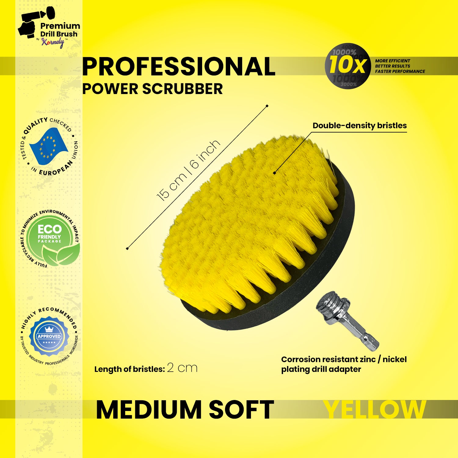 Kornely Premium Drill Brush Professional– 2in1 for Drill & Angle Grinder Medium-Soft 15 cm Yellow | Scratch-Free Cleaning Brush for Tile, Grout, Bathtub, Shower, Fibreglass and Ceramic Surfaces (Copy)