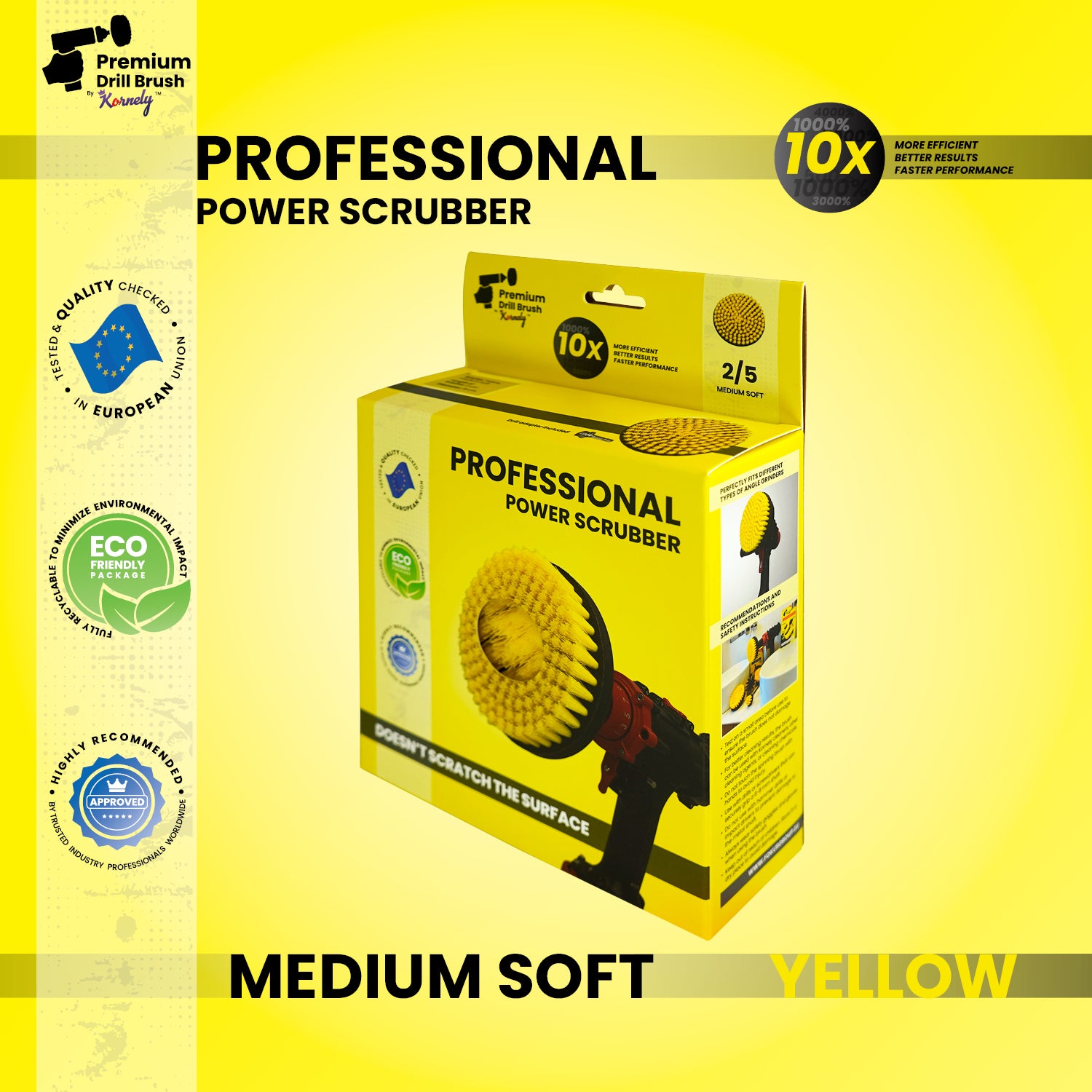 Kornely Premium Drill Brush Professional– 2in1 for Drill & Angle Grinder Medium-Soft 15 cm Yellow | Scratch-Free Cleaning Brush for Tile, Grout, Bathtub, Shower, Fibreglass and Ceramic Surfaces (Copy)