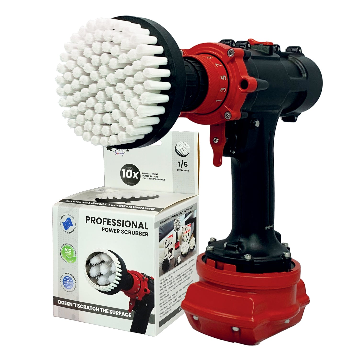 Kornely Premium Drill Brush Professional – Extra-Soft 10 cm White | Scratch-Free Cleaning Brush for Carpet, Upholstery, Leather Seats, Glass, Furniture and Car Interior