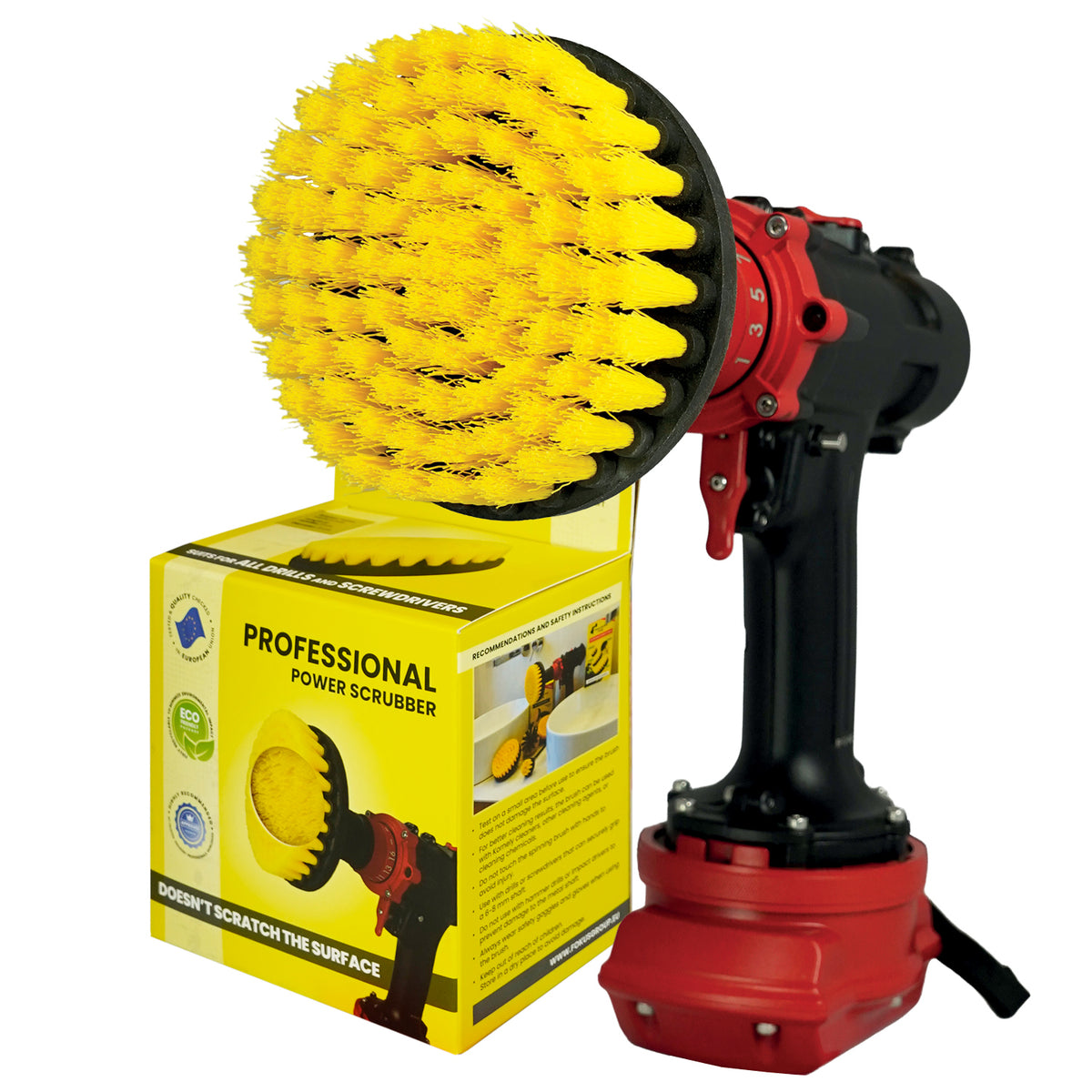 Kornely Premium Drill Brush Professional – Medium-Soft 13 cm Yellow | Scratch-Free Cleaning Brush for Tile, Grout, Bathtub, Shower, Fibreglass and Ceramic Surfaces