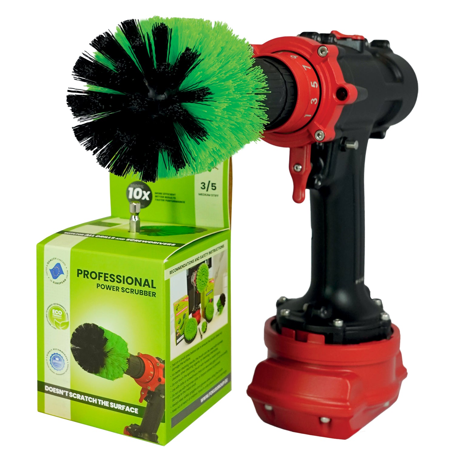 Kornely Premium Drill Brush Professional – Medium-Stiff 8.5 cm Green | Scratch-Free Kitchen Cleaning Brush for Ovens, Hobs, Worktops, Floor Tiles, Linoleum, Cupboard Doors and Greasy Cookware