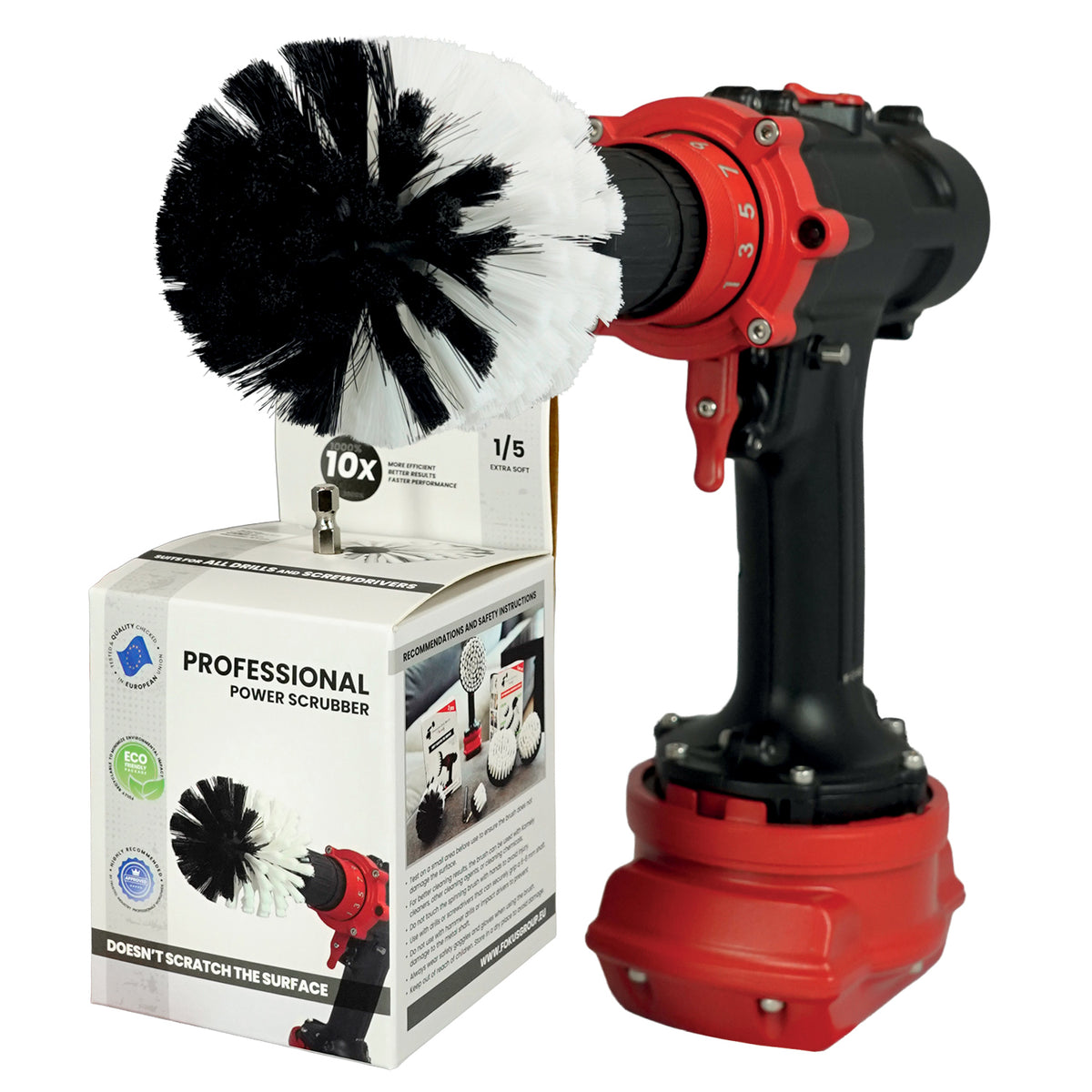 Kornely Premium Drill Brush Professional – Extra-Soft 8.5 cm White | Scratch-Free Cleaning Brush for Carpet, Upholstery, Leather Seats, Glass, Furniture and Car Interior