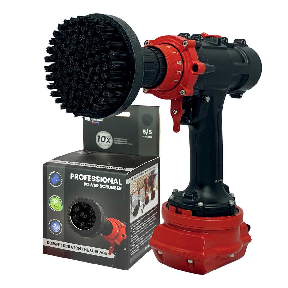 Kornely Premium Drill Brush Professional – Ultra-Stiff 10 cm Black | Scratch-Free Heavy-Duty Cleaning Brush for Concrete, Brick, Stone, Metal, Masonry, Garage, BBQ Grills, Rust and Construction Tools