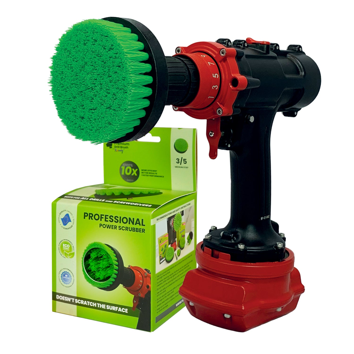 Kornely Premium Drill Brush Professional – Medium-Stiff 10 cm Green | Scratch-Free Kitchen Cleaning Brush for Ovens, Hobs, Worktops, Floor Tiles, Linoleum, Cupboard Doors and Greasy Cookware