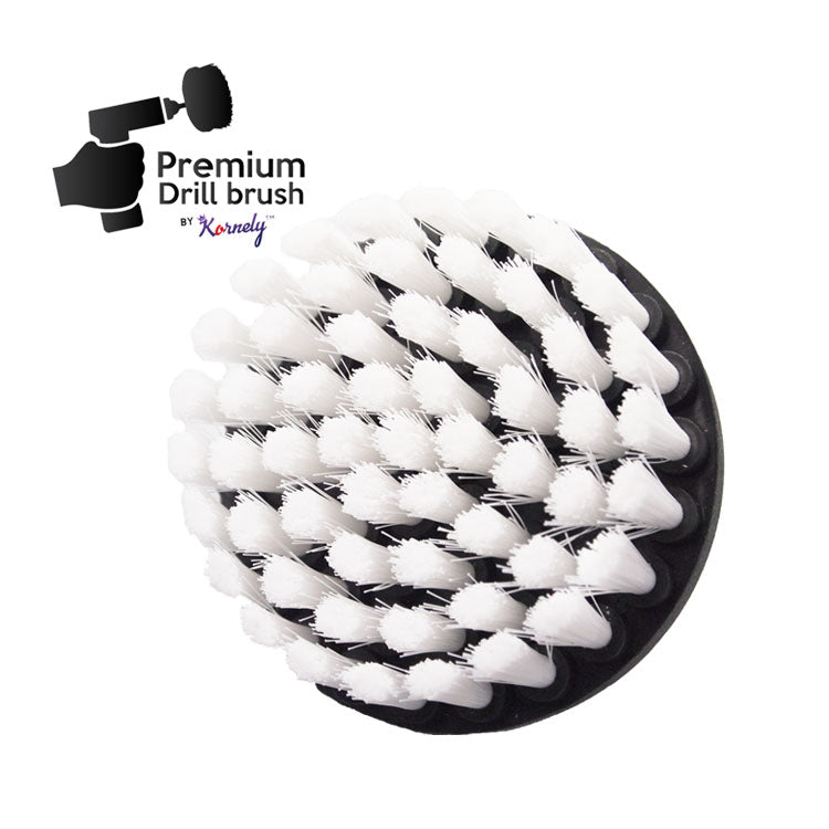Kornely Premium Drill Brush Professional – Extra-Soft 10 cm White | Scratch-Free Cleaning Brush for Carpet, Upholstery, Leather Seats, Glass, Furniture and Car Interior
