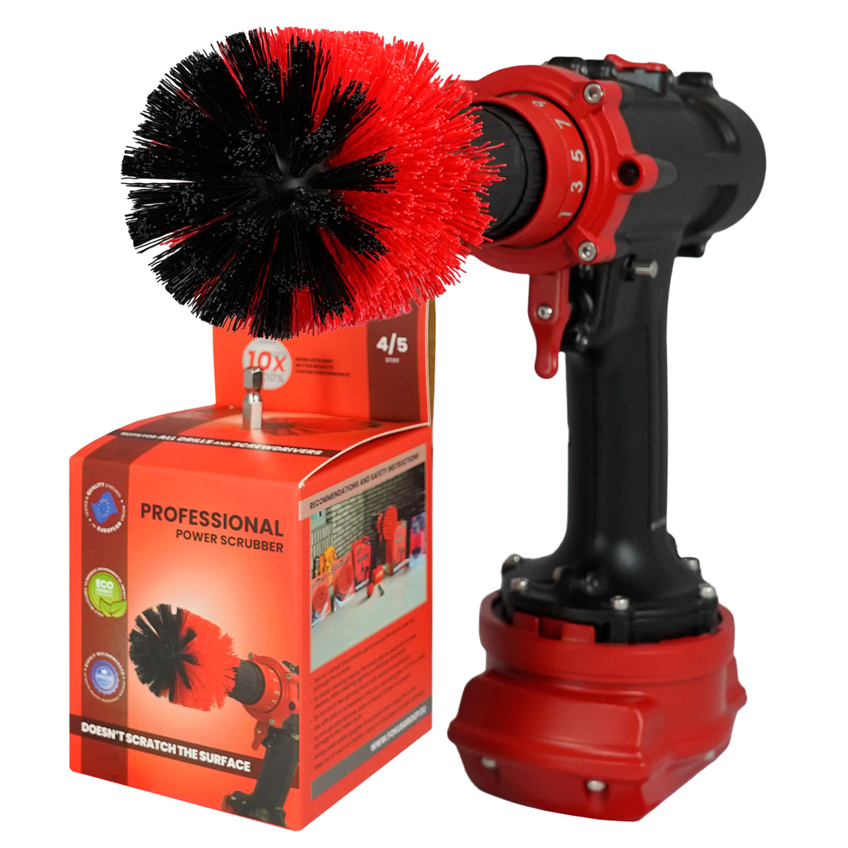 Kornely Premium Drill Brush Professional – Stiff 8.5 cm Red | Scratch-Free Outdoor Cleaning Brush for Patio Bricks, Decking, Garden Tools, Lawn Mowers, Bicycles, Car Wheels, Pool Tiles and Boat Hulls