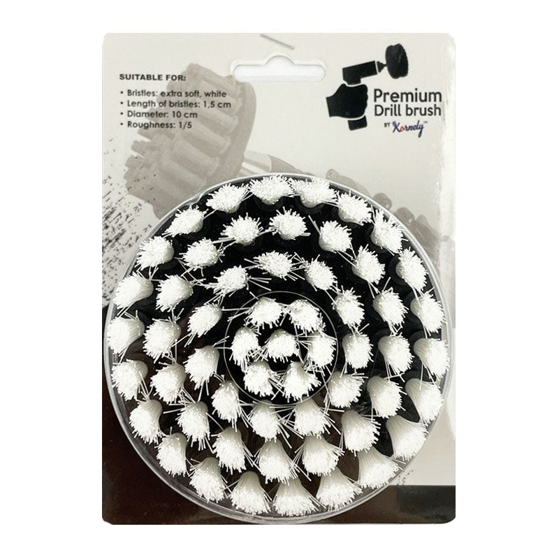 Kornely Premium Drill Brush Professional – Extra-Soft 10 cm White | Scratch-Free Cleaning Brush for Carpet, Upholstery, Leather Seats, Glass, Furniture and Car Interior